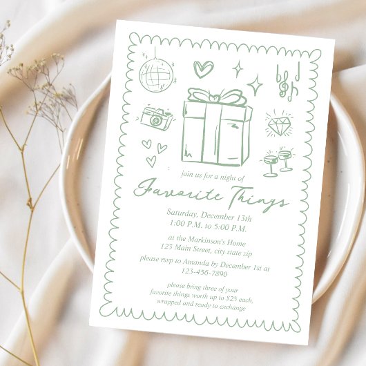 Party "Handgezeichnete Minze Grüne Lieblingssachen Einladung