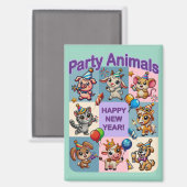 Party "Happy New Year" Magnet (Vorderseite/Rückseite)