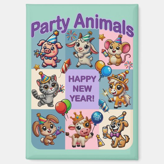 Party "Happy New Year" Magnet (Vorderseite)