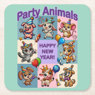 Party "Happy New Year" Rechteckiger Pappuntersetzer