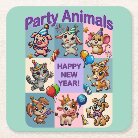 Party "Happy New Year" Rechteckiger Pappuntersetzer (Vorderseite)