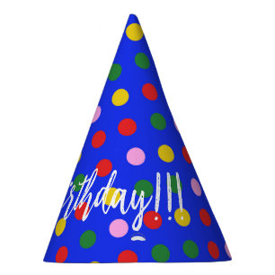 Party Hat_blue with colorful dots, editable text Partyhütchen