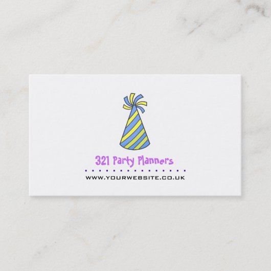 Party Hat Business Card (blau & gelb) Visitenkarte (Vorderseite)