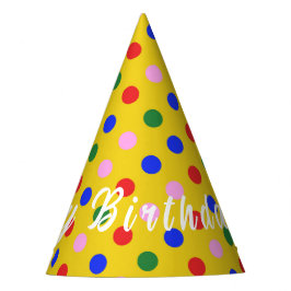 Party Hat_gelb mit farbigen Punkten, bearbeitbarer Partyhütchen