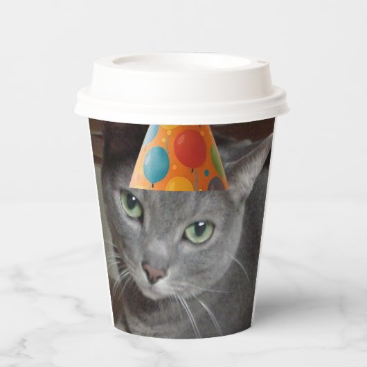 Party Hat Gray Cat Pappbecher (Vorderseite)