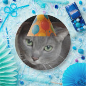 Party Hat Gray Cat Pappteller (Party)
