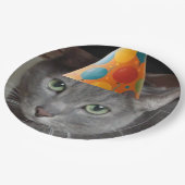 Party Hat Gray Cat Pappteller (Schrägansicht)