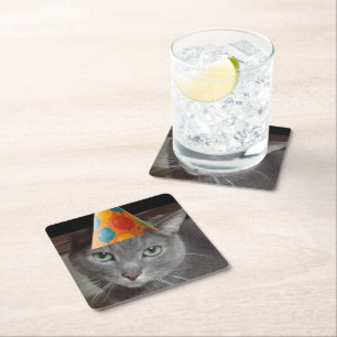 Party Hat Gray Cat Rechteckiger Pappuntersetzer