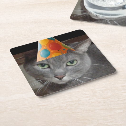 Party Hat Gray Cat Rechteckiger Pappuntersetzer (angewinkelt)