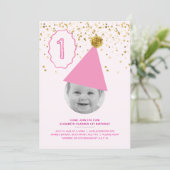 Party Hat - Mädchen Einladung 1. Geburtstag (Stehend Vorderseite)