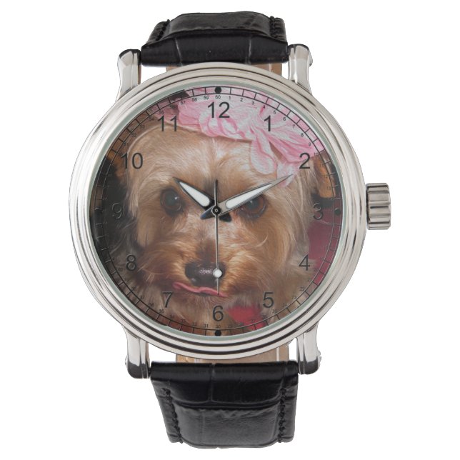 Party Hat Yorkie Armbanduhr (Vorderseite)