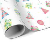 Party Hats Birthday Balloons präsentiert Muster Geschenkpapier (Rolleneckpunkt)