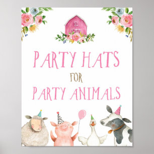 Party Hats Farm Animals Barnyard Girl Geburtstag Poster