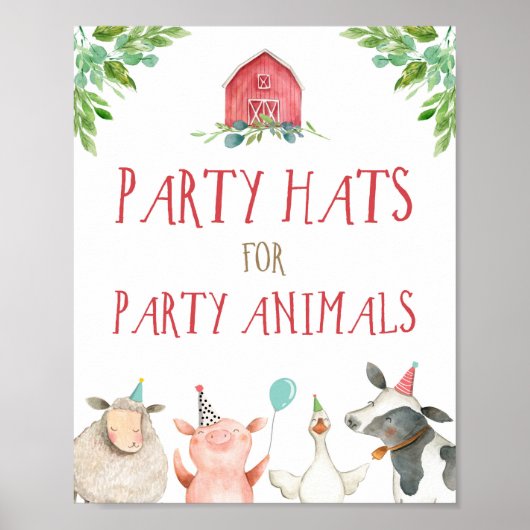 Party Hats Landtiere Barnyard Boy Geburtstag Poster (Vorne)