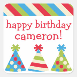 Party Hats Personalisierte Geburtstagsaufkleber Quadratischer Aufkleber