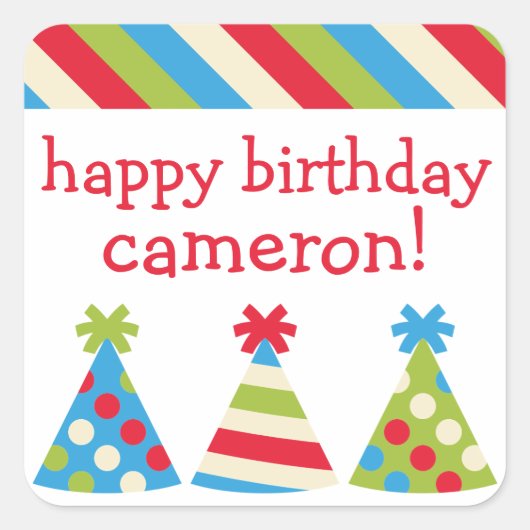 Party Hats Personalisierte Geburtstagsaufkleber Quadratischer Aufkleber (Vorderseite)