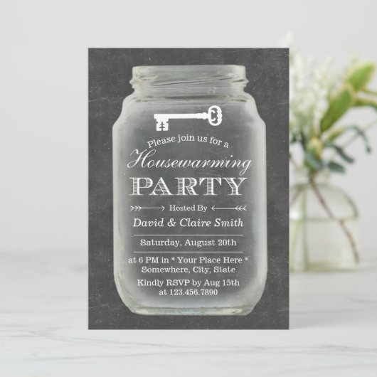 Party Hauswärmung Rustic Mason Jar Chalkboard Einladung (Stehend Vorderseite)