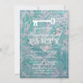 Party Hauwärmung Skeleton Aquamariner Marmor Einladung (Vorderseite)