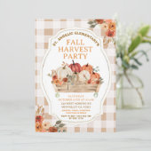 Party Herbst Pumpkin Floral Gingham Fall Harvest Einladung (Stehend Vorderseite)