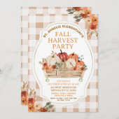Party Herbst Pumpkin Floral Gingham Fall Harvest Einladung (Vorne/Hinten)