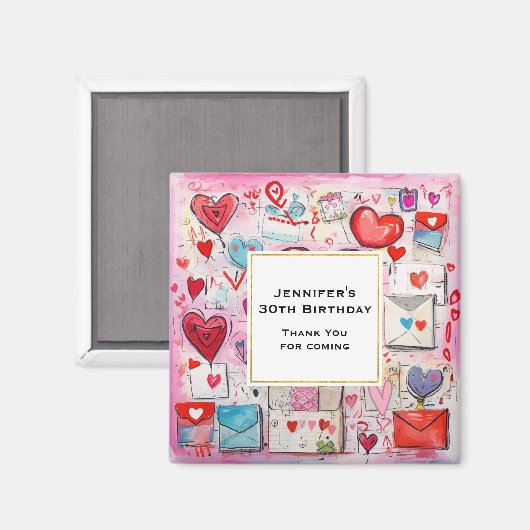 Party Herz und Liebe Buchstaben Muster Vielen Dank Magnet (Vorderseite/Rückseite)