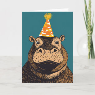 Party Hippo Grußkarte - Whimsikische Feier Karte