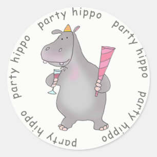 Party Hippo Runder Aufkleber