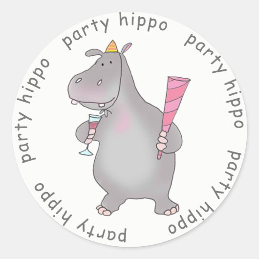Party Hippo Runder Aufkleber (Vorderseite)