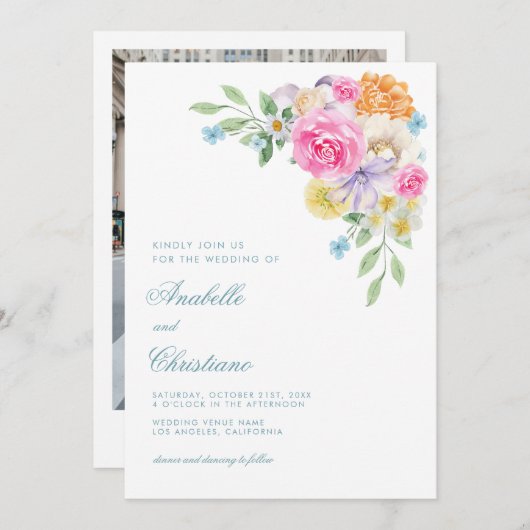 Party Hochzeit im Blumengarten Einladung (Vorne/Hinten)