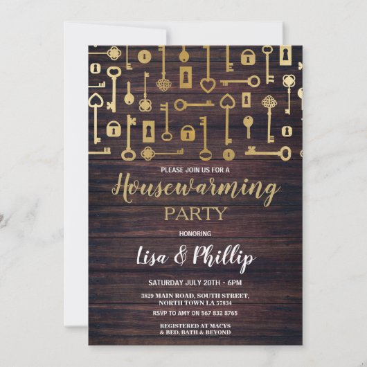 Party Holz Gold-Schlüssel - Digitaler Schlüssel Einladung (Vorderseite)