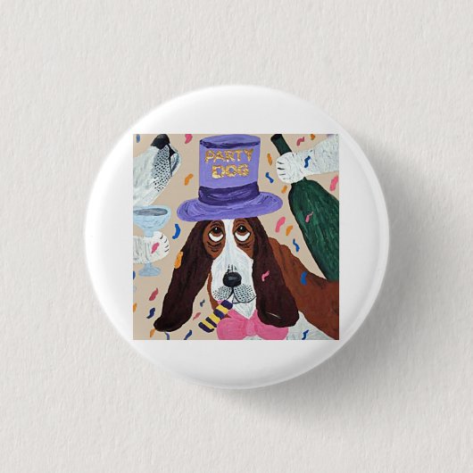 Party-Hund Basset Hound  Button (Vorderseite)