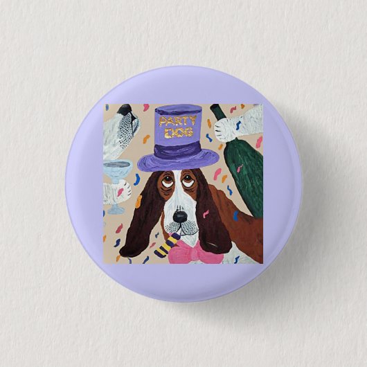 Party-Hund Basset Hound  Button (Vorderseite)