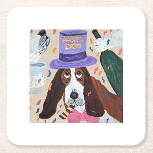 Party-Hund Basset Hound  Rechteckiger Pappuntersetzer