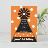 Party Hut mit Orange Polka Dots Einladung (Stehend Vorderseite)