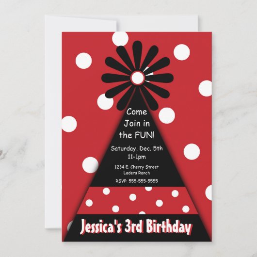 Party-Hut mit roter Polka-Punkt-Einladung Einladung (Vorderseite)
