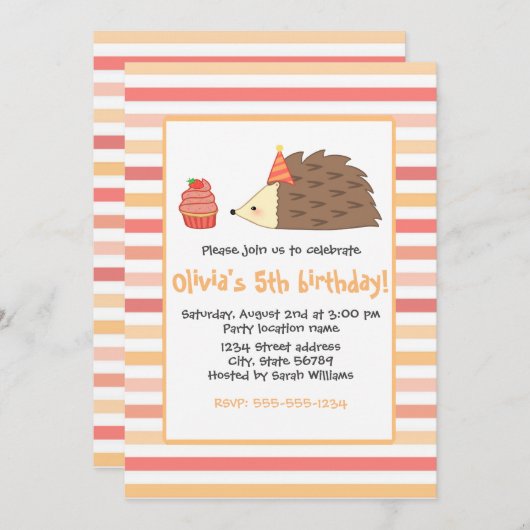 Party Igel und Cupcake Einladung (Vorne/Hinten)