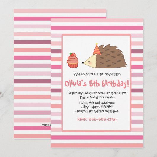 Party Igel und Cupcake Einladung (Vorne/Hinten)