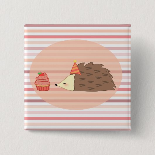 Party-Igel und kleiner Kuchen Button (Vorderseite)