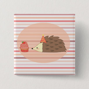 Party-Igel und kleiner Kuchen Button