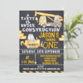 Party im Bau 1. Geburtstag Einladung (Stehend Vorderseite)