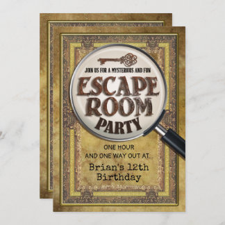 Party im Escape Room - Vorder- und Rückseite Einladung
