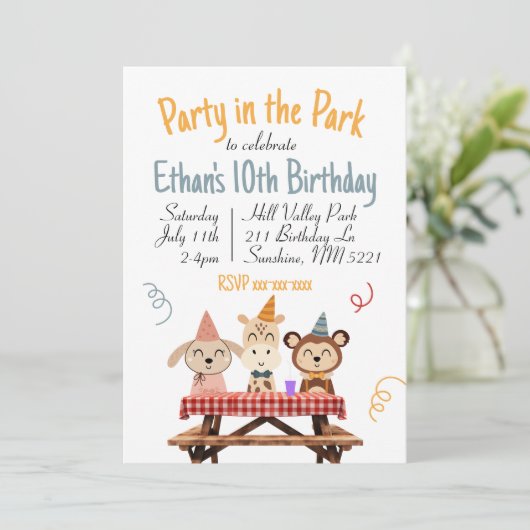 Party im Park Einladung zum Geburtstag (Stehend Vorderseite)