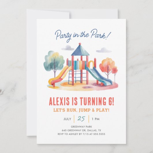 Party im Park Playground Geburtstag Einladung (Vorderseite)