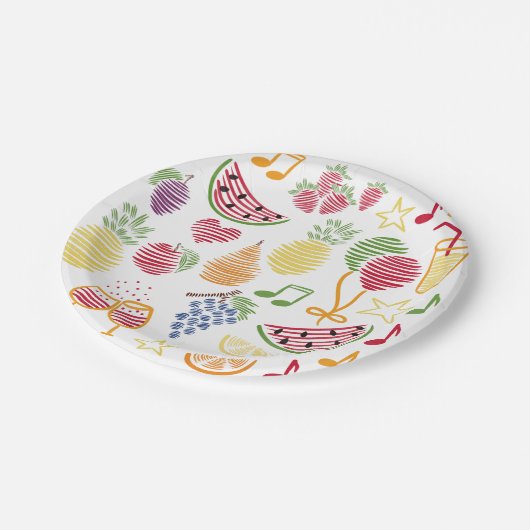 Party im Sommer (weißer Hintergrund) Pappteller (Schrägansicht)