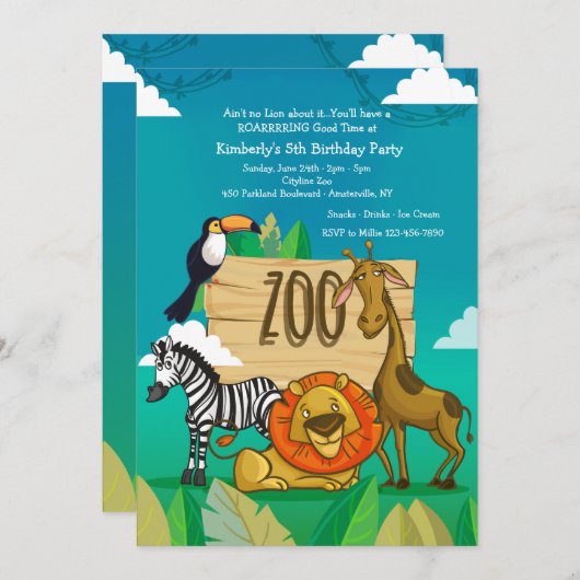 Party im Zoo Einladung (Vorne/Hinten)