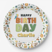 Party im Zoo Safari Animal Happy Birthday Pappteller (Vorderseite)