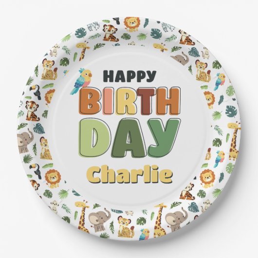 Party im Zoo Safari Animal Happy Birthday Pappteller (Vorderseite)