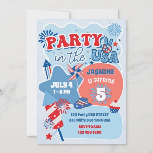 Party in den USA 4. Juli Geburtstag Einladung (Vorderseite)