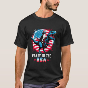 Party in den USA 4. Juli Katze reitet T Rex Dino T-Shirt