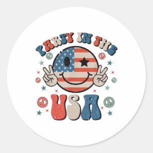 Party in den USA 4. Juli Preppy Lächeln Kinder Män Runder Aufkleber